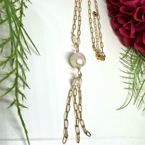 NEW⚜️Freshwater Pearl Tassel Fringe Chain Necklace - Picture 3 of 7